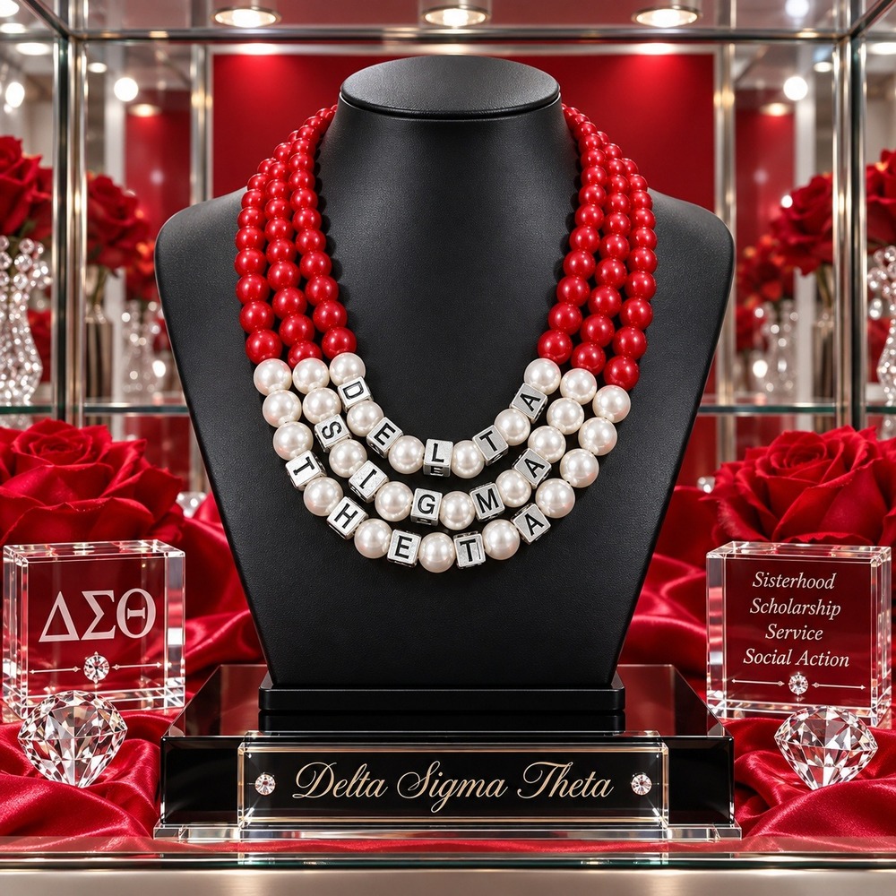 Delta Sigma Theta Necklace Red & White Pearls